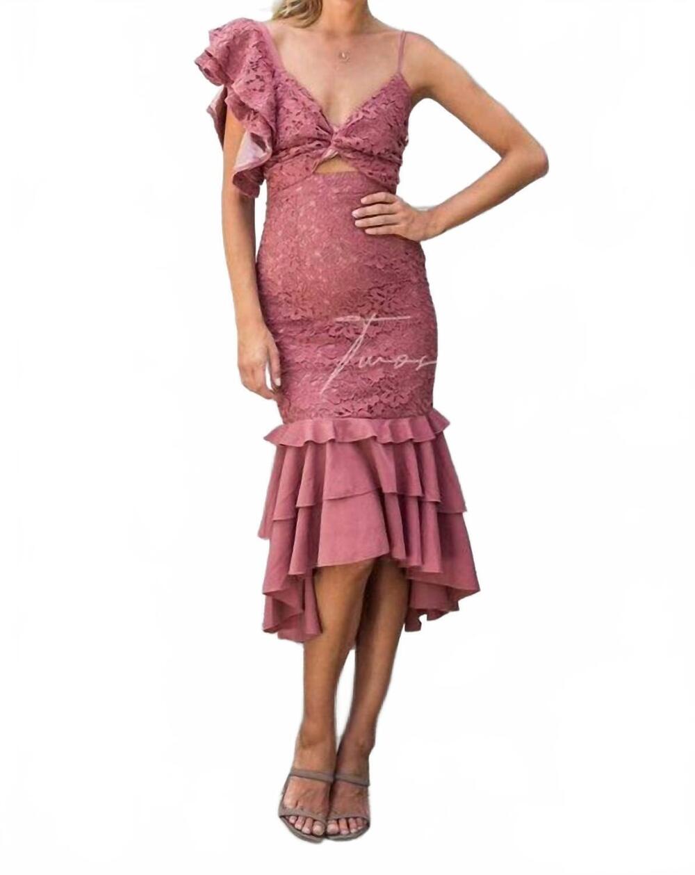NEW TWOSISTERS THE LABEL sophia ruffled midi dress in mauve